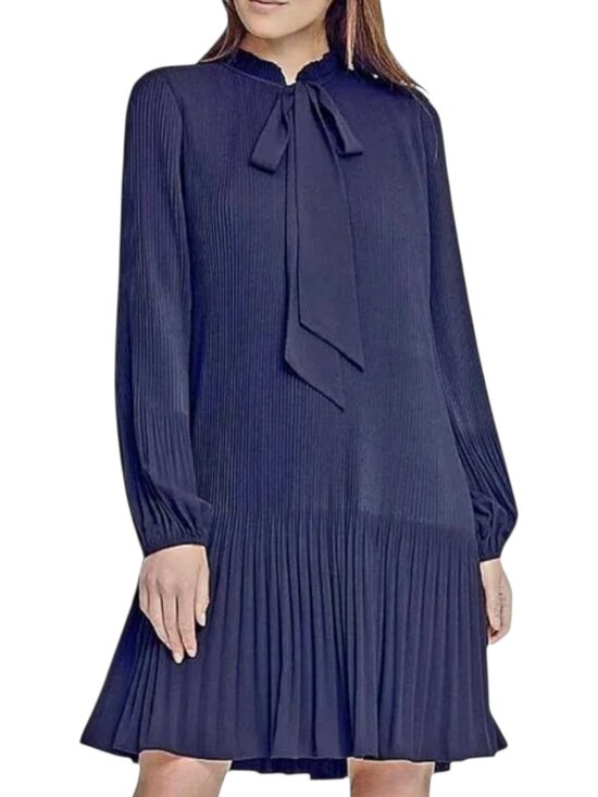 Dkny Dresses & Skirts - NWT Pleated Chiffon DKNY Dress XL Navy High Neck Wedding Guest/Church/Work - 14W